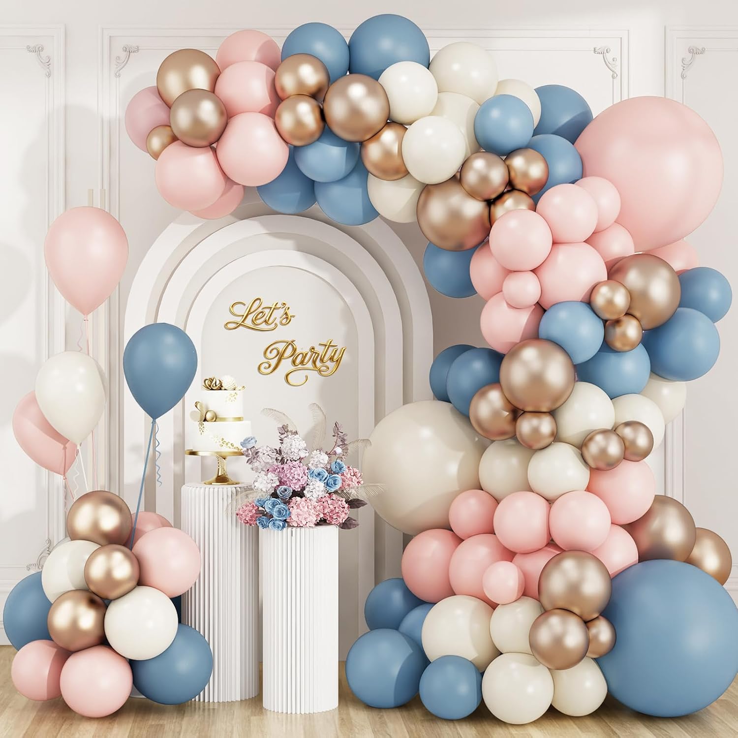 Dusty Pink Blue Champagne Gold - Balloon Arch Kit 评论和价格