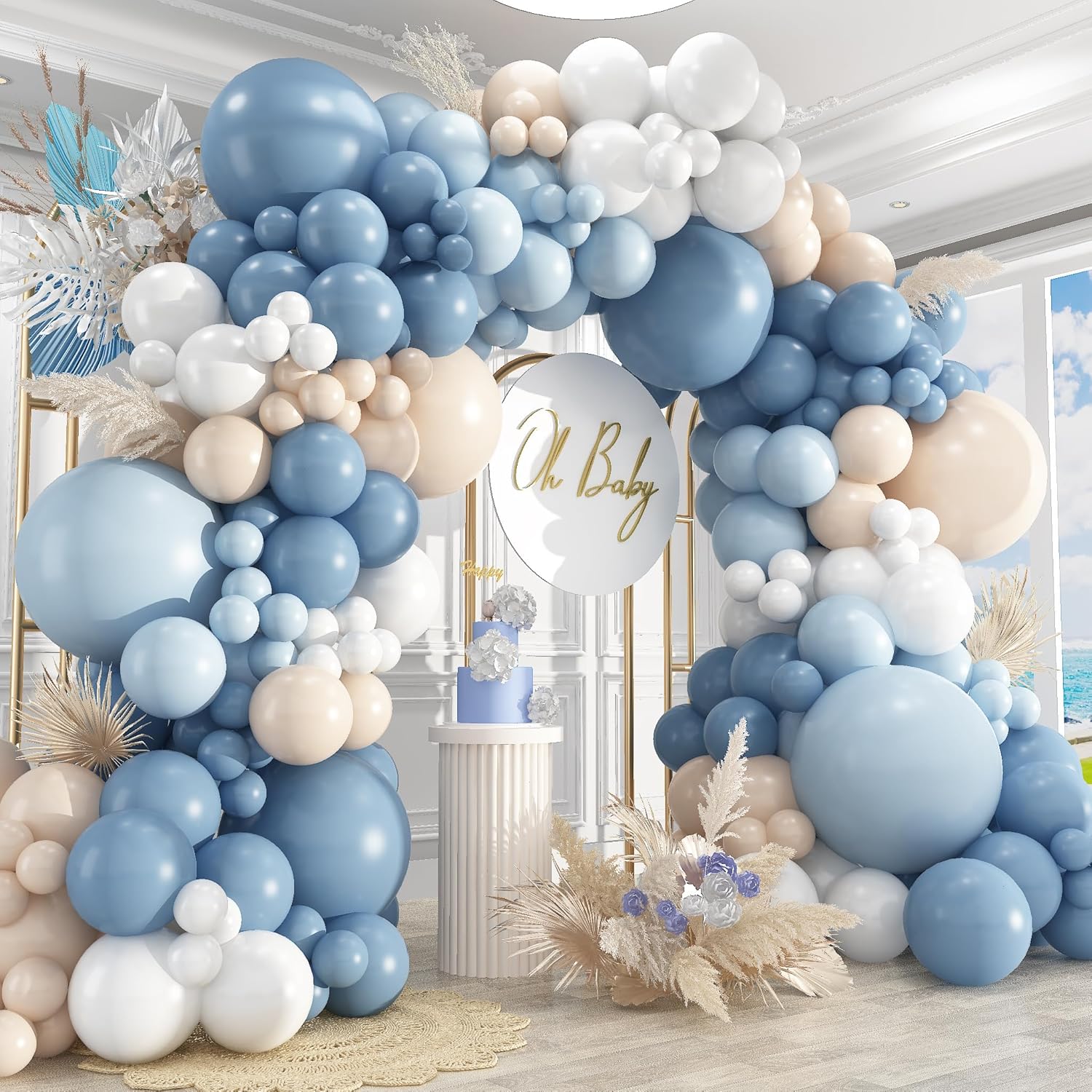 Dusty Blue Sand White Latex Ba - Balloon Arch Kit 评论和价格
