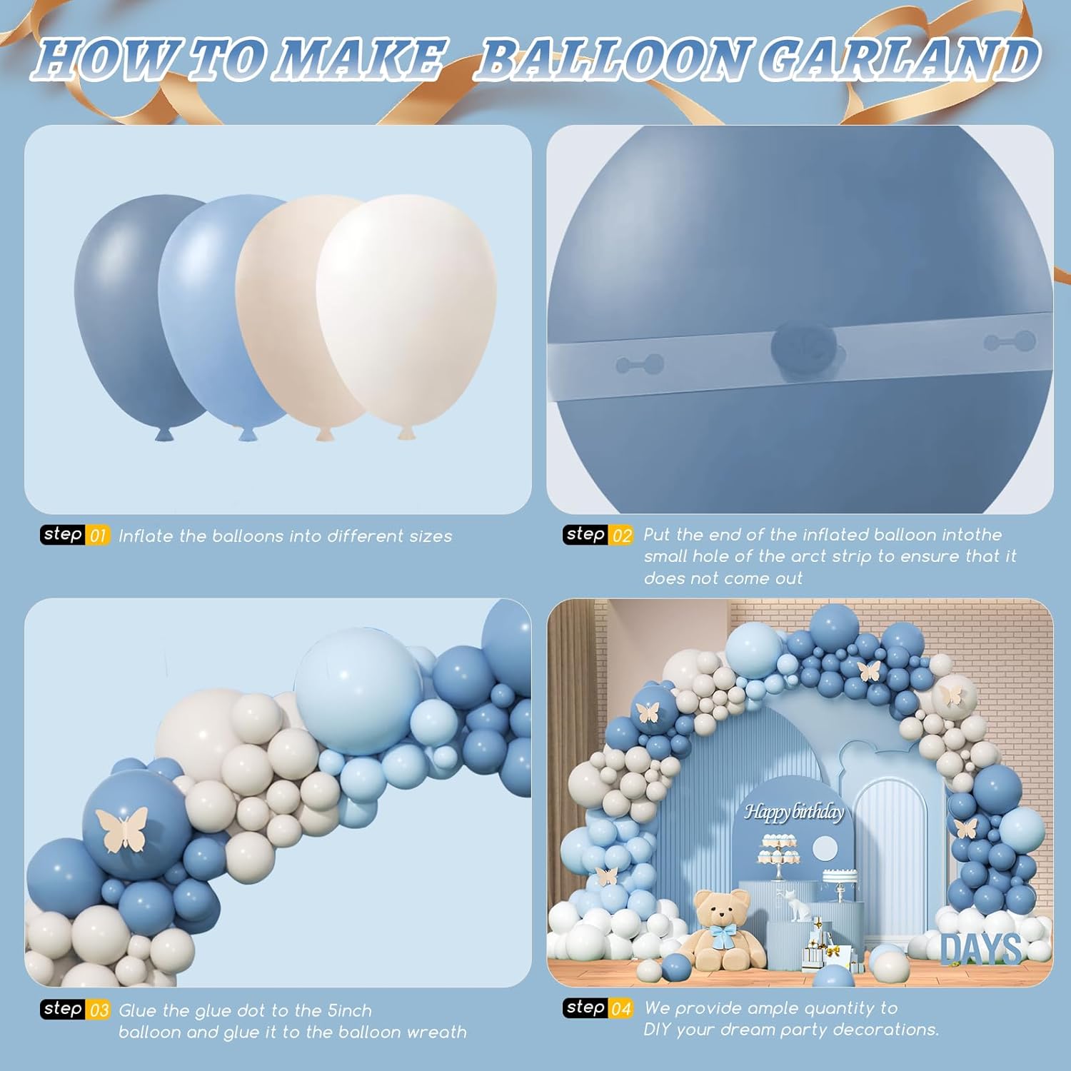 Dusty Blue Sand White Latex Ba - Balloon Arch Kit 评论和价格