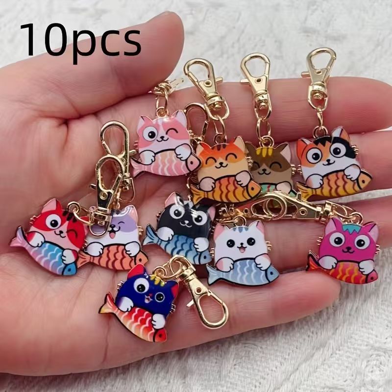 10pcs alloy printed cat keycha - Event Party 评论和价格